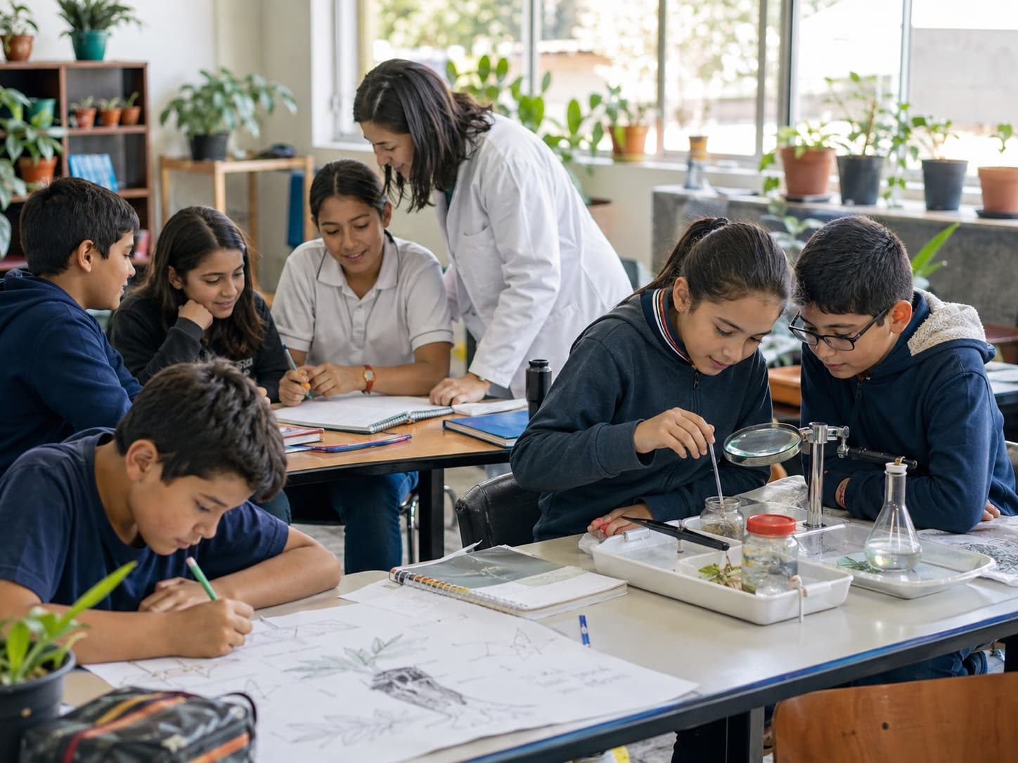 Estudiantes participan en distintas actividades de aprendizaje dentro de un aula con enfoque de educación integral